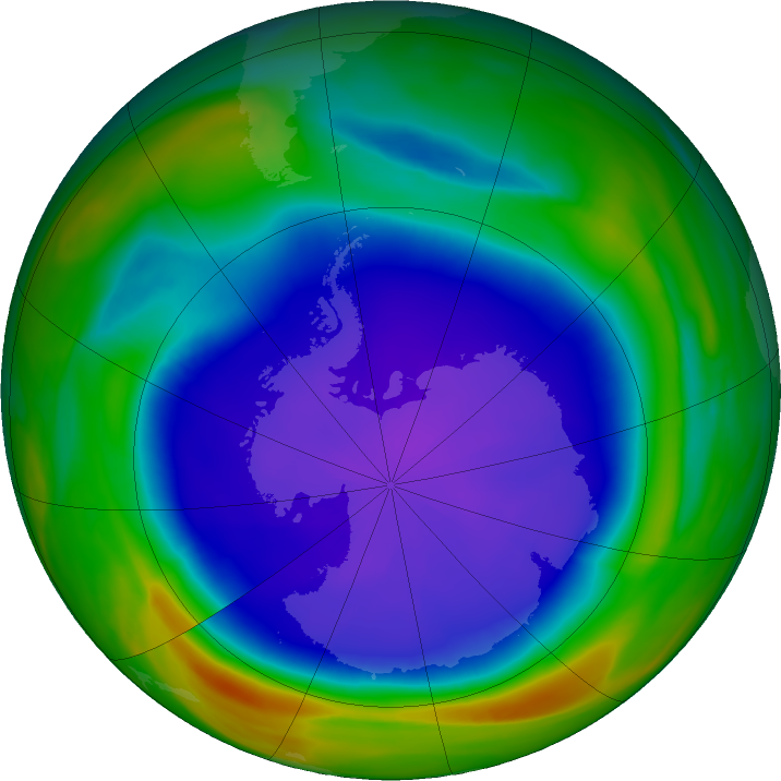 Antarctic ozone map for 25 September 2021
